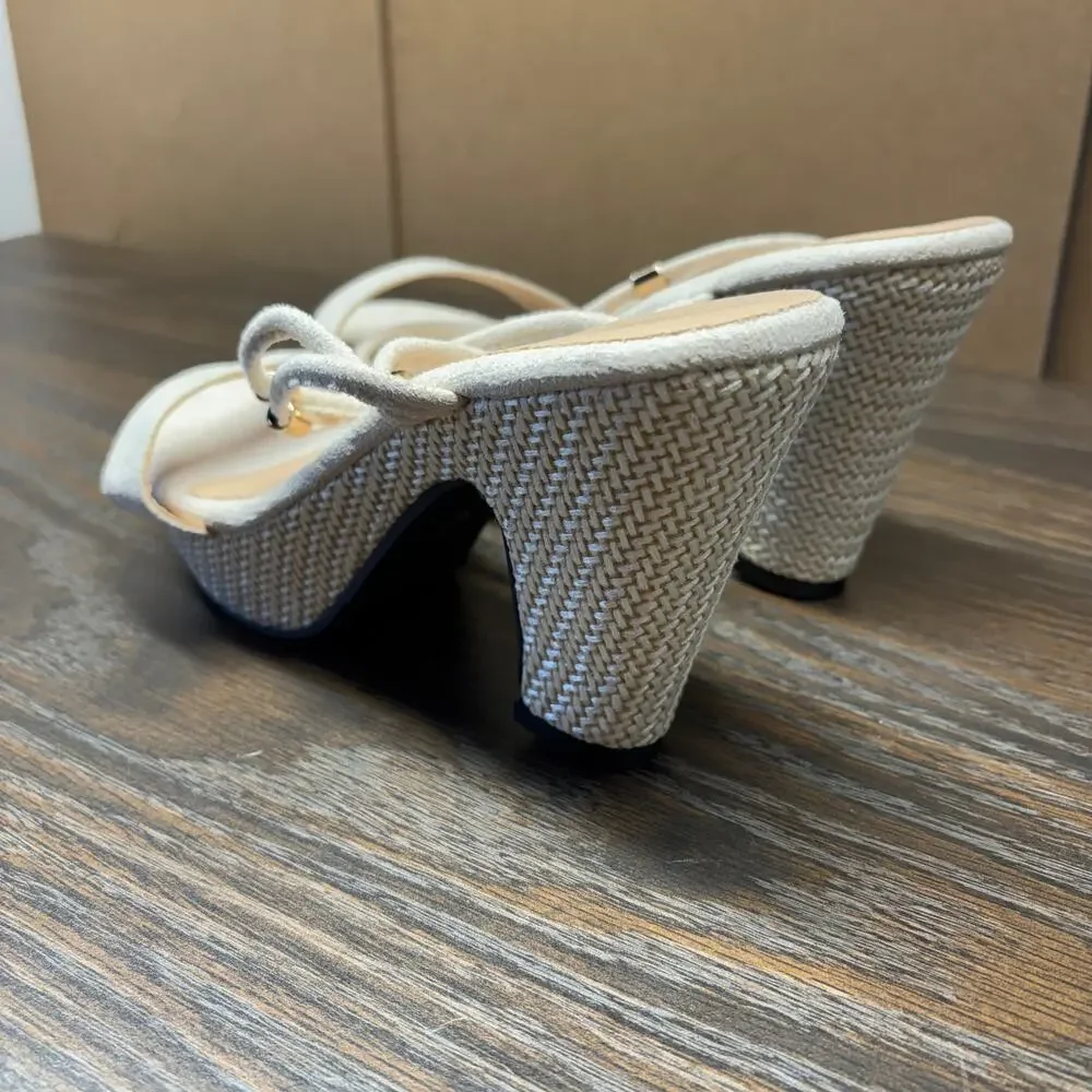 June Joan & Jenny Platform Block High Heel 38 US7.5 Cream Strappy Sandals